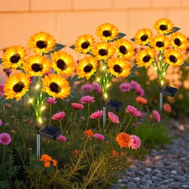 Solar Outdoor Lights Garden Decor, 3 Pack Solar Sunflower Lights, 18 Waterproof Garden Decor Flower for Outside Yard Patio,Flower Bed, Pathway, Gift for Women, Mom, Grandma