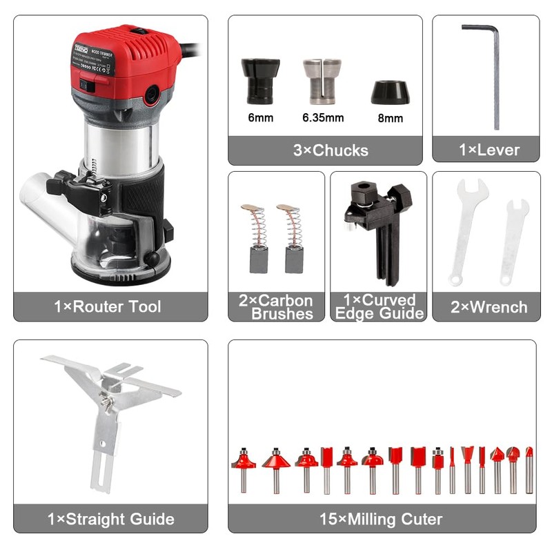 TEENO Wood Router, 6.5 Amp 1.25 HP Compact Router Tools