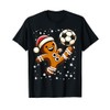 Gingerbread Plays Football Bike Kick Cookie Christmas T-Shirt, black