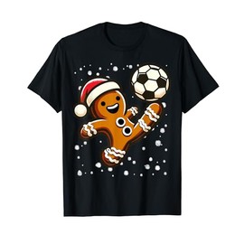 Gingerbread Plays Football Bike Kick Cookie Christmas T-Shirt, black