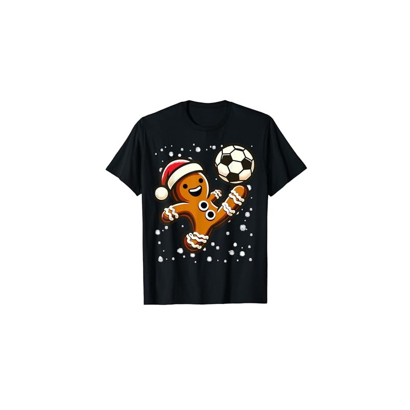 Gingerbread Plays Football Bike Kick Cookie Christmas T-Shirt, black