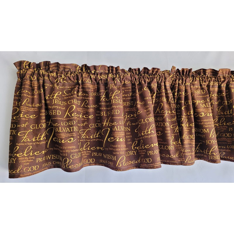 Brown Faith Inspired Valance Curtain, Brown Religious Valance Curtain, Christian