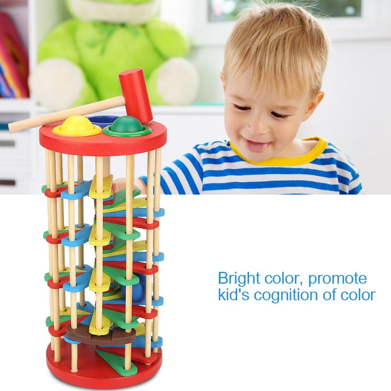 Colorful Wooden Knock Ball Ladder Toy Intelligence Development Kids Children