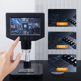 Toolzia 4.3in HD Digital Microscope with 8 LED Lights, 1000X Zoom
