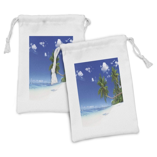 Lunarable Ocean Fabric Pouch Set of 2, Paradise Beach in