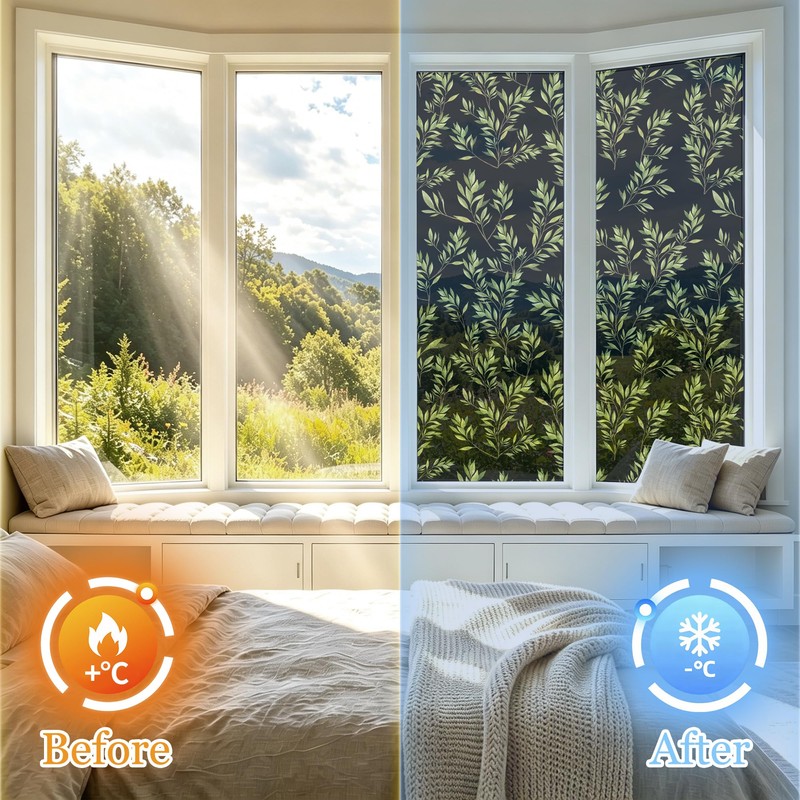 DULEIXUFHEE Window Privacy Film One Way, Green Leaf, 17.7 x