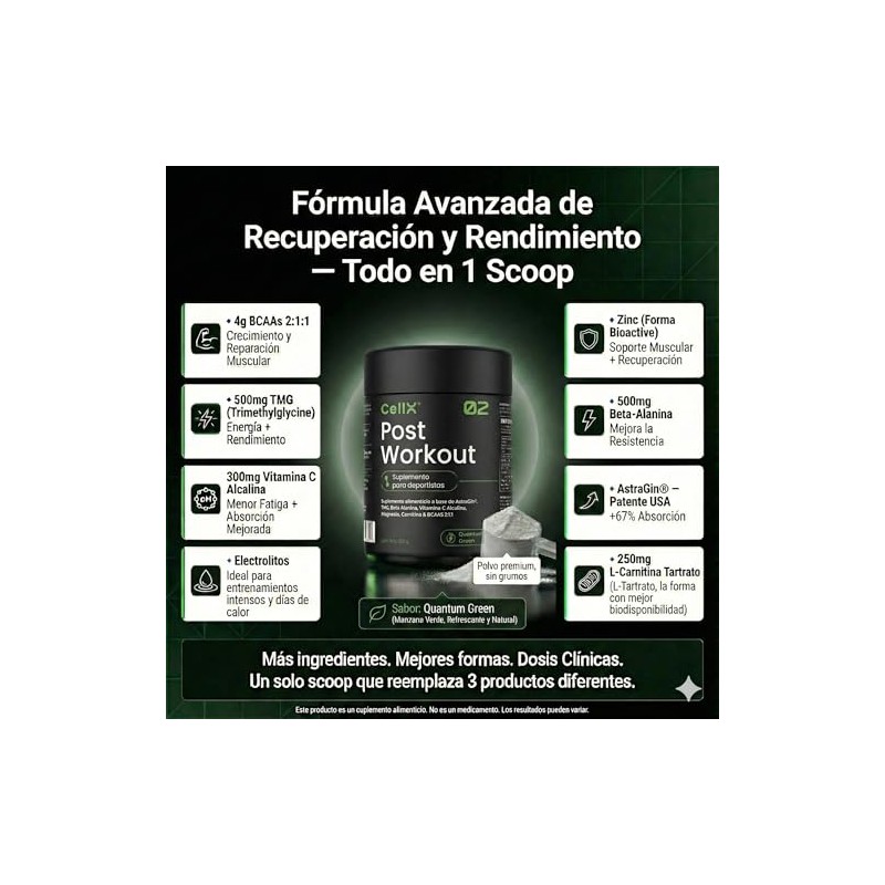 Cellx Post Workout Suplemento Deportivo Bcaas Beta Alanina Carnitina Magnesio
