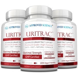 Approved Science® Uritrac™ - UTI Support - Cranberry, D-Mannose, Lingonberry - Vegan Friendly - 60 Capsules per Bottle - Pack of 3