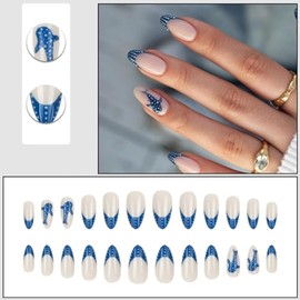 Uñas postizas cortas de almendra, prensadas francesas, cobertura completa, uñas postizas acrílicas de ballena, color nude para mujeres, 24 unidades