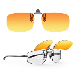 Goiteia Polarised Clip on Night Driving Glasses for Men Women,2-in-1 Orange-Yellow Lens Block 87% of Headlights Glare,Easy to Flip up with One Hand