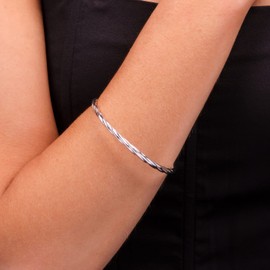 Treasure Bay Elegant Twisted Sterling Silver Bangle Bracelet for Women Size 65mm Diameter