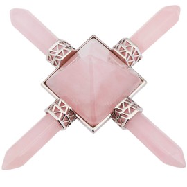 Nupuyai Energy Generator Pyramid 4 Points Rose Quartz Crystal Energy Generator Healing Stone for Reiki Meditation