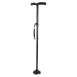 Aluminium Alloy Crutch LED Light Shock Absorption Quad Foot T Type Handle Extension Walking Cane