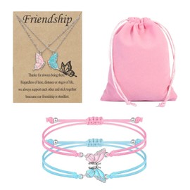 LSYYSL 2 Pieces Butterfly Bracelets, 2 Pieces Butterfly Necklaces, 1 Piece Jewelry Bag, Adjustable Jewelry Set, Friendship Bracelet Decoration