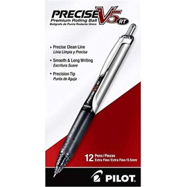 PILOT Precise V5 RT Refillable & Retractable Liquid Ink Rolling Ball Pens, Extra Fine Point (0.5mm) Black Ink, 12-Pack (26062) (Dozen Box, 1-Pack (Black))