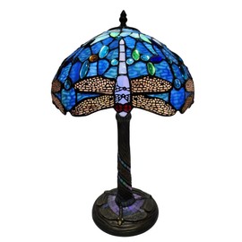 3EShinesys Tiffany Table Lamp, 12" Blue Dragonfly Handmade Stained Glass Lamp Shade, Vintage Reading Light for Bedroom Living Room, LED Bulb Included