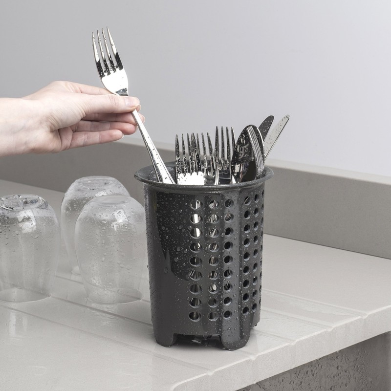 Zeal G231T Melamine Cutlery Drainer/Utensil Pot Dark Grey, 14 x