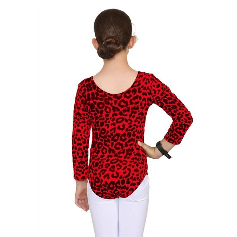 Hamishkane Kids Girls Long Sleeve Crew Neck Leopard Print Gymnastics