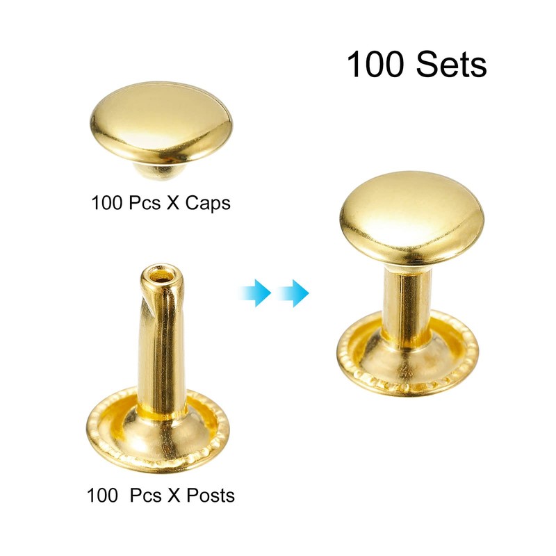 sourcing map 100 Sets Leather Rivets, 9mm Double Cap Rivets