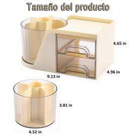 Mtxorvix Organizador de Escritorio Giratorio con 2 Cajones, Portalápices para Escritorio, Organizador de Escritorio, con 4 Compartimentos + Cajón para Material Artístico de Oficina en Casa (Amarillo)