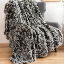 GONAAP Fuzzy Faux Fur Throw Blanket Twin Size Frosty Black Super Soft Cozy Plush Fuzzy Shaggy Blanket for Couch Sofa Bed (Frosty Black, Twin(60"x80"))
