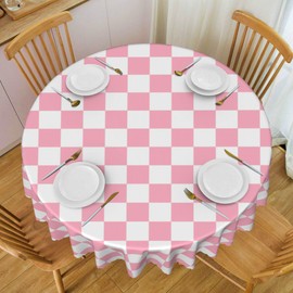 Ohocut Checkered Table Cloth Rectangle Table, Classic Checkerboard Tablecloth for Picnic, Party, Dinner Table Cover, Waterproof Washable Wrinkle Resistant (Pink, 60''Round)