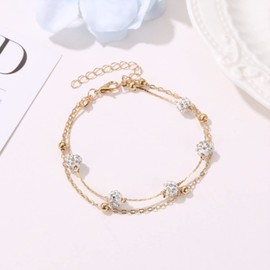 Wendalern Gold Layered Drill Ball Crystal Ankle Bracelet Dainty Cute Beach Anklet Set Adjustable Alloy Foot Chain Jewelry for Women Girls