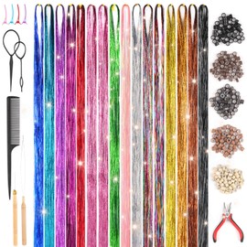 Svalor 3200 Hair Tinsel,48 Inches Haar Lametta mit Werkzeug,16 Farben Glitzer Haarsträhnen zum Flechten Haar Lametta,Sparkle Tinsel Hair Extensions für Frauen Mädchen Kinder Cosplay Party Zubehör