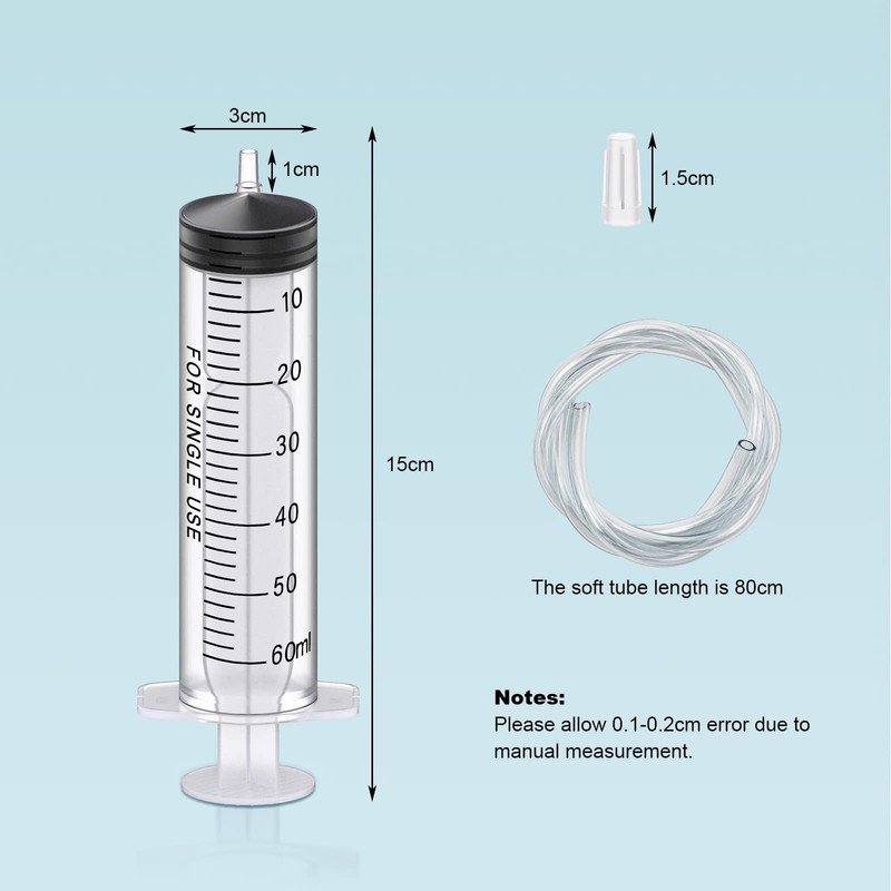 10 Pack 60ml Plastic Syringe, Syringe Tools Individually Wrapped with