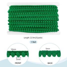 PH PandaHall - Borde de pompones verdes de 24 yardas, borde de flecos de bola de 3/8 pulgadas de ancho, cinta de encaje de costura con bolas de 5 mm para decoración de decoración de fiesta de Navidad
