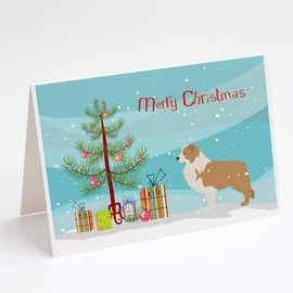 Red Border Collie Merry Christmas Tree Greeting Cards and Envelopes Pack of 8