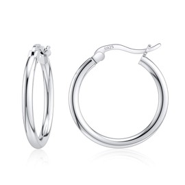 JIAYIQI 18mm Sterling Silver Hoop Earrings for Women - Hypoallergenic 925 Silver Small Hoops, 18K White Gold Plated, Lightweight Round Earrings