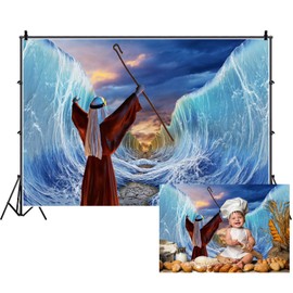 AOFOTO 7x5ft Passover Photo Backdrop Moses Divide The Red Sea Backdrops for Photography Pesach Shavuot Easter Party Decorations Background Holy Day Bible Jesus Christ Christian Church Photo Props