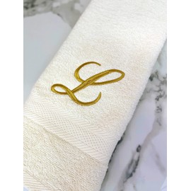 Liberty21 Monogrammed Personalized Name Hand Towels. Custom Embroidered Towels. Set of Two. (Cream)