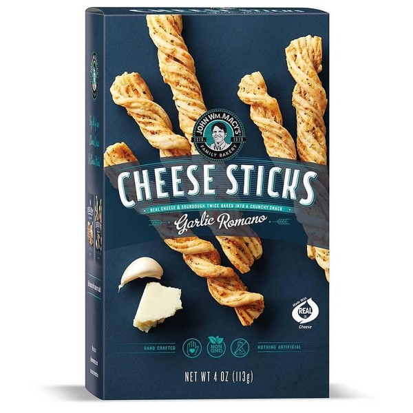 John Wm Macy's Garlic Romano Cheese Sticks, 4 oz, 6