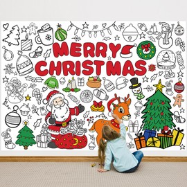 HABDJILTY Christmas Coloring Poster Christmas Giant Coloring Banners 39.3" x 27.5 "Christmas Wall Floor Coloring Paper Sheets for Child Christmas School Activities Party Supplies
