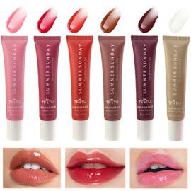 6 Colours Lip Jam Hydrating Lip Gloss Lip Oil, Lip Glossy Plumping Tinted Lip Balm, Natural Shiny Lipstick Set, for Women and Girls