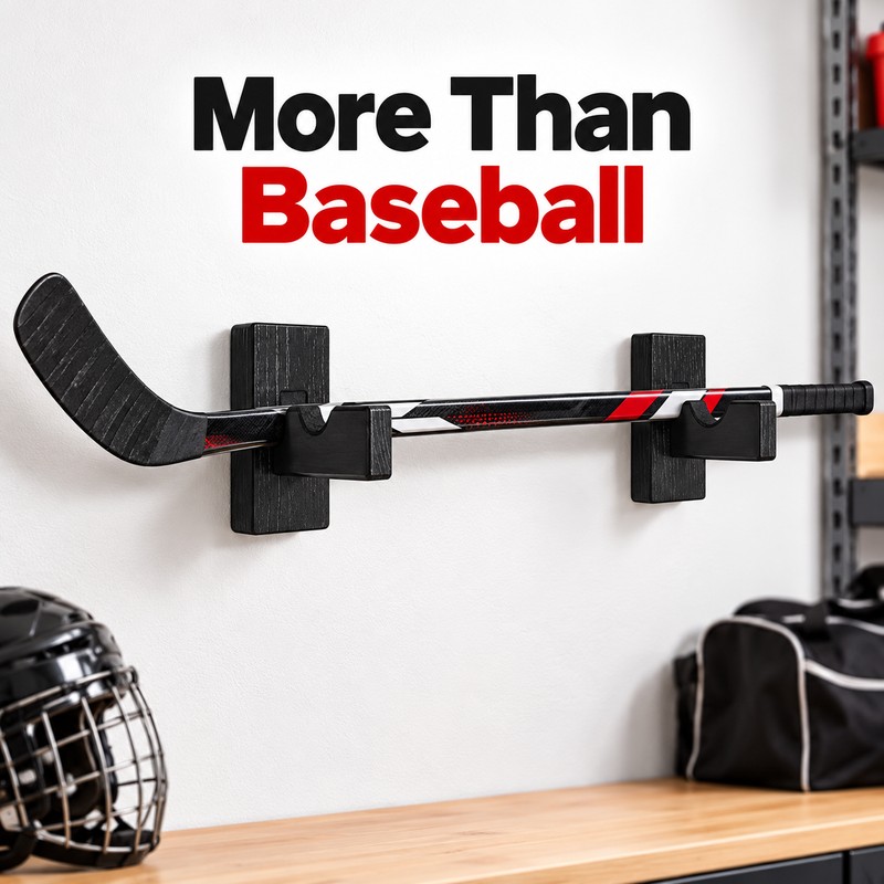 2-Piece Wooden Wall-Mount Baseball Bat Holder Display Rack with Soft