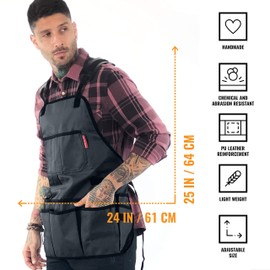 Under NY Sky Tool Apron – Magnetic Tool Holder – Heavy Duty Gray Oxford Canvas – Cross-Back – 18 Pockets – Adjustable for Men, Women – Pro Mechanic, Woodworker, Carpenter, Electrician, Gardener Apron