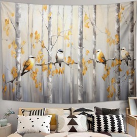 Birds Tapestry Branches Tapestries Forest Bird Fabric Wall Hanging Aesthetic Space Indoor Outdoor Wall Art Tablecloth Bedspread for Bedroom Dormitory Living Room Home Decor 50"x60"
