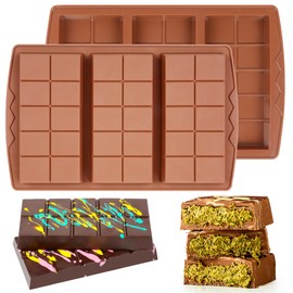 Fimary 2 Pcs Dubai Chocolate Bar Mold Deep Silicone 0.85 Inch Large Stuffed Chocolate Molds Nonstick Break Apart Square Shape Thick Candy Bar Molds
