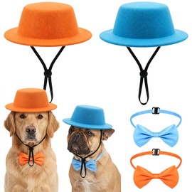 Ahzemepinyo 4 Pcs Halloween Blue and Orange Costume Accessories for Dogs Cats Include Top Hat and Bowtie Classic Duo Cosplay for Halloween Pet Cosplay Party Supplies