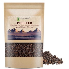 Gourmetia® Black Pepper Whole (400 g), Fresh Aromatic Premium Peppercorns for the Mill - 100% Natural