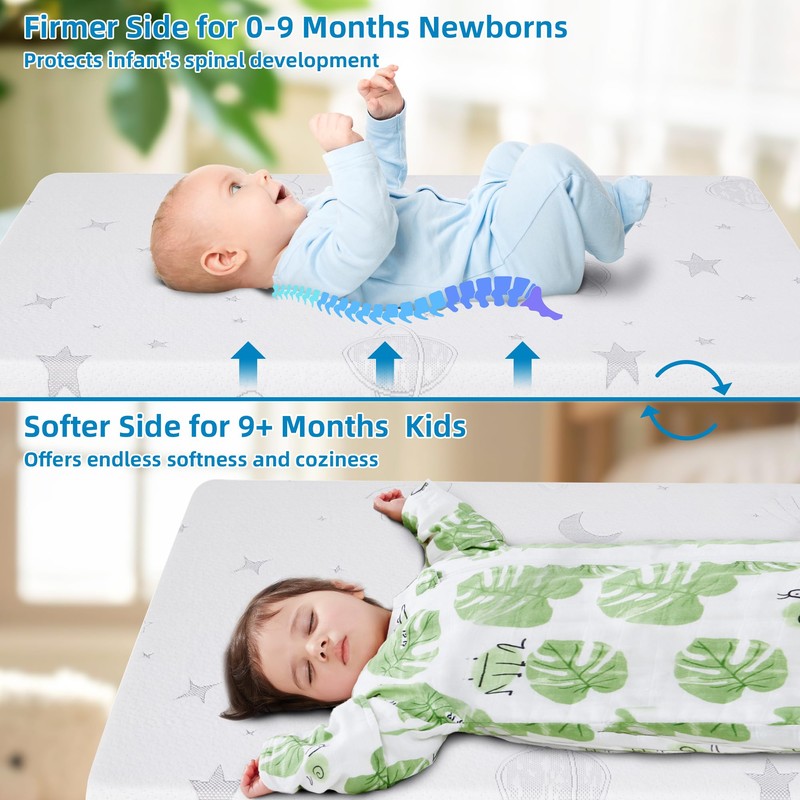 HDJOAPS Pack and Play Mattress Pad 38"x26"x3", Dual-Sided Pack n