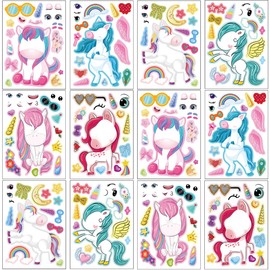 24 Sheets 8.27''×5.9'' Make Your Own Unicorns Stickers for Kids Toddlers, Make a Face Stickers for Kids Party Favors Activities
