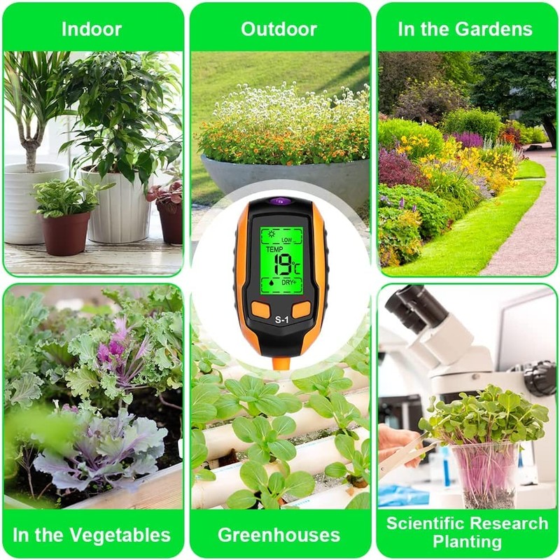 Soil Moisture Meter, 4 in 1 Soil PH Meter, LCD