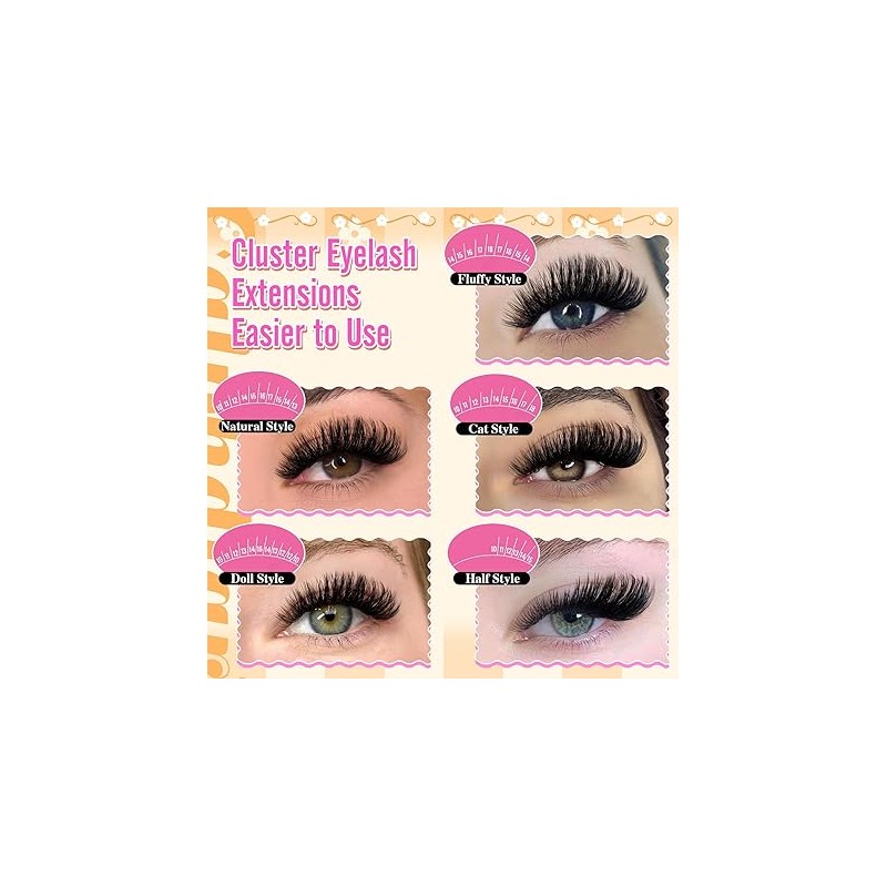 calphdiar Lash Clusters 60D+80D Thick Individual Eyelashes 480PCS Wispy Cluster