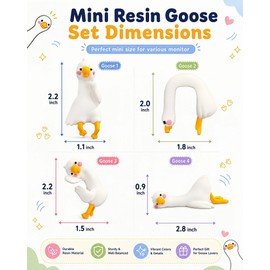 4 Pcs Resin Goose Figurines - Cute Mini Decor for Computer Monitor & Desk