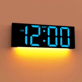 JALL 12'' Large Digital Wall Clock, Big LED Number Dispaly, DST, Night Light for Classroom, Living Room, Bedroom, Mounted, Birthday Xmas Gift for Senior, Mem Womem Mom Dad, Blue