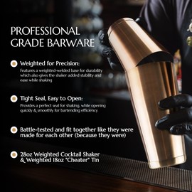 Bull in China 2-Piece Cocktail Shaker Antique Brass – 28 oz Weighted Shaker & 18oz Weighted Cheater Tin, Professional Grade Bar Shaker, Premium Cocktail Shaker Set for Professional & Home Bartenders